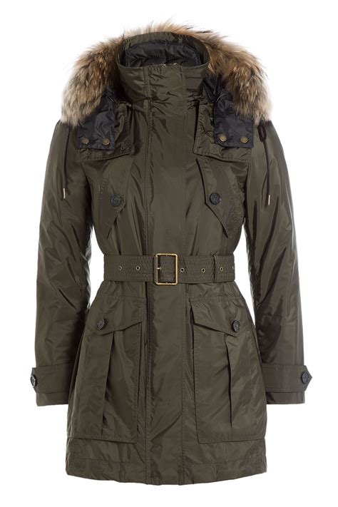 burberry brit army green jacket fur hood|Burberry .